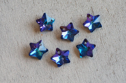 10 Stern Anhänger aus Glas, 13mm x 7mm, facettiert und irisierend, verschiedene Farben weiß gold lila pink orange blau grün, Schmuckzubehör