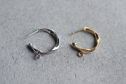 3 Paar Ohrstecker 22x18mm, gedrehte Halb-Kreolen echt vergoldet bzw. platiniert, Oval Ring gedreht, Schmuckzubehör