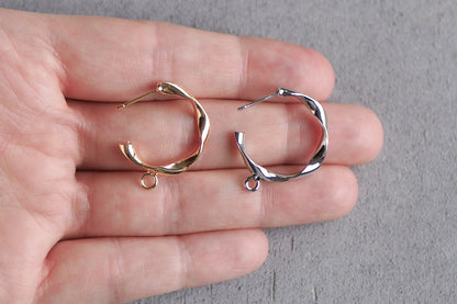 3 Paar Ohrstecker 22x18mm, gedrehte Halb-Kreolen echt vergoldet bzw. platiniert, Oval Ring gedreht, Schmuckzubehör