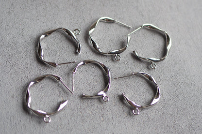3 Paar Ohrstecker 22x18mm, gedrehte Halb-Kreolen echt vergoldet bzw. platiniert, Oval Ring gedreht, Schmuckzubehör
