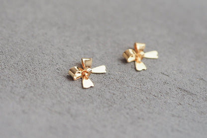 10 Schleifen Anhänger, 10x15mm, echt vergoldetes Messing, Weihnachten, Schmuckzubehör
