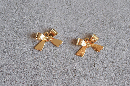 10 Schleifen Anhänger, 10x15mm, echt vergoldetes Messing, Weihnachten, Schmuckzubehör