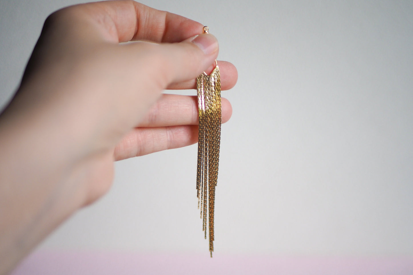 2 große Fransen Anhänger aus Messing 18 Karat echt vergoldet 12,5cm lang, Metallfransen Ketten Glieder, Schmuckzubehör