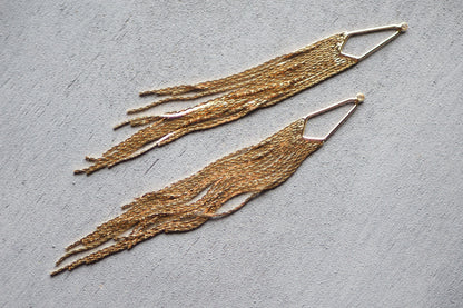 2 große Fransen Anhänger aus Messing 18 Karat echt vergoldet 12,5cm lang, Metallfransen Ketten Glieder, Schmuckzubehör