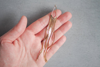 2 große Fransen Anhänger aus Messing 18 Karat echt vergoldet 12,5cm lang, Metallfransen Ketten Glieder, Schmuckzubehör