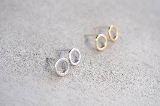 5 Paar Ohrstecker mit 10mm Ring, Messing vergoldet o. platiniert, Pin aus 925er Sterling Silber, Schmuckzubehör Ohrhaken