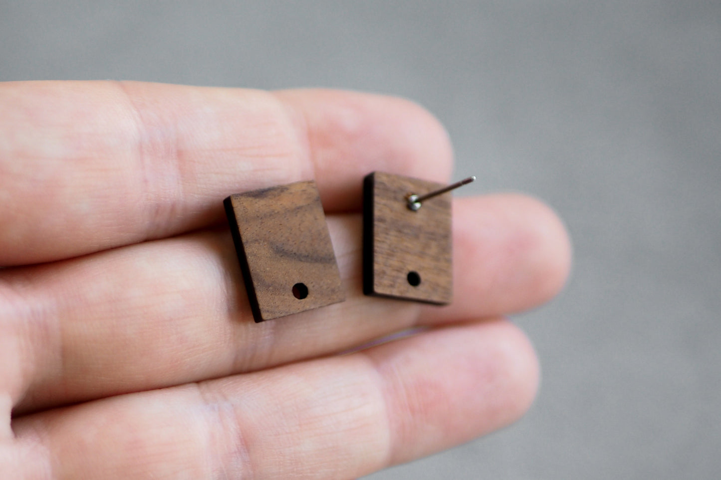 10x Holz Ohrstecker rechteckig, 15mm x 11mm, Schmuckzubehör für DIY Schmuck, Rechteck Viereck  Walnuss Holz Ohrringe Ohrschmuck