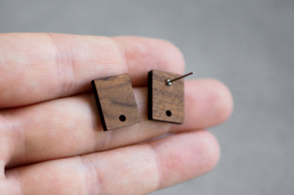 10x Holz Ohrstecker rechteckig, 15mm x 11mm, Schmuckzubehör für DIY Schmuck, Rechteck Viereck  Walnuss Holz Ohrringe Ohrschmuck