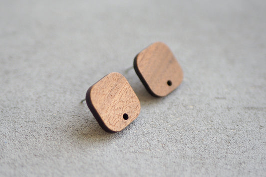 10x Holz Ohrstecker quadratisch, 16mm x 16mm, Schmuckzubehör für DIY Schmuck, Quadrat Viereck  Walnuss Holz Ohrringe Ohrschmuck
