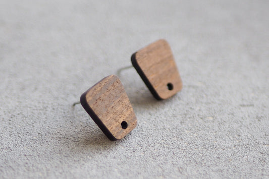 10x Holz Ohrstecker trapezförmig, 14mm x 12mm, Schmuckzubehör für DIY Schmuck, Trapez Viereck Rechteck,  Walnuss Holz Ohrringe Ohrschmuck