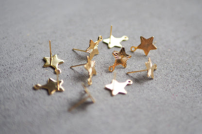 5 Paar Stern Ohrstecker aus Edelstahl, strukturiert mit Strahlen-Muster, Gold Silber Roségold, Sterne Weihnachten Strahlen, Schmuckzubehör