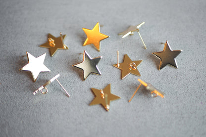 5 Paar Stern Ohrstecker aus Messing 18 Karat echt vergoldet, 17mm, Sterne Weihnachten Strahlen, Schmuckzubehör Gold