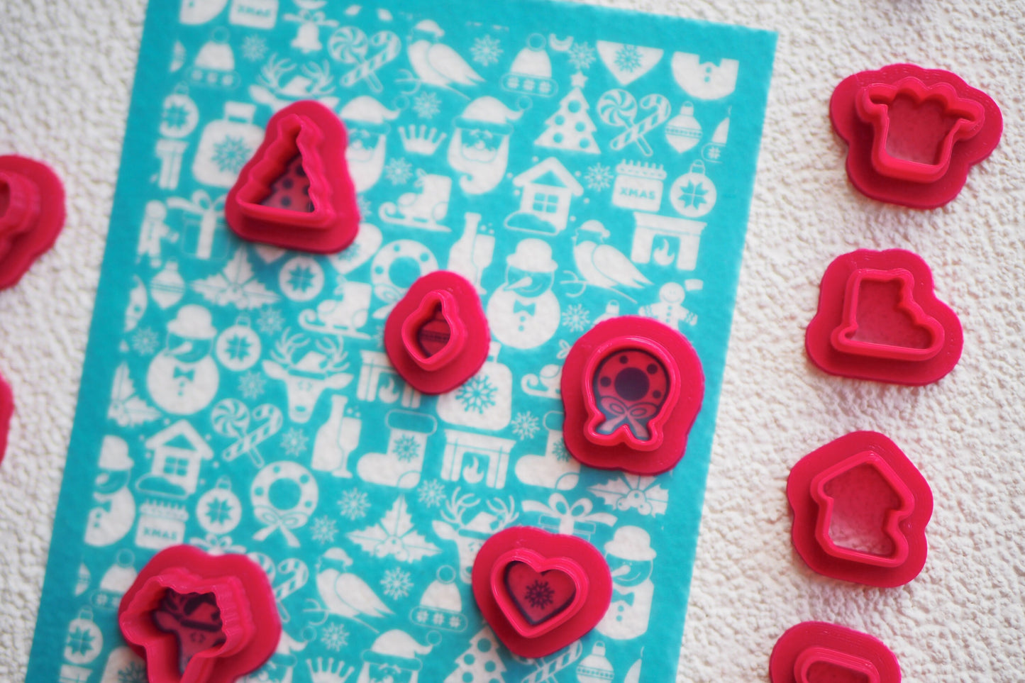 Silk Screen "X-MAS Icons" für Polymerton (FIMO), weihnachtliche Siebdruck Schablone, 15cm x 9cm, Werkzeug Schmuckherstellung mit Polymer Ton