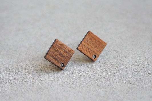 10x Holz Ohrstecker quadratisch, 17mm x 17mm, Schmuckzubehör für DIY Schmuck, Quadrat Viereck  Walnuss Holz Ohrringe Ohrschmuck