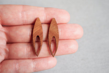 10x Holz Ohrstecker spitzes Oval, 36mm x 10mm, Schmuckzubehör für DIY Schmuck, Spitzoval Horseye, Walnuss Holz Ohrringe Ohrschmuck