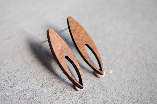10x Holz Ohrstecker spitzes Oval, 36mm x 10mm, Schmuckzubehör für DIY Schmuck, Spitzoval Horseye, Walnuss Holz Ohrringe Ohrschmuck