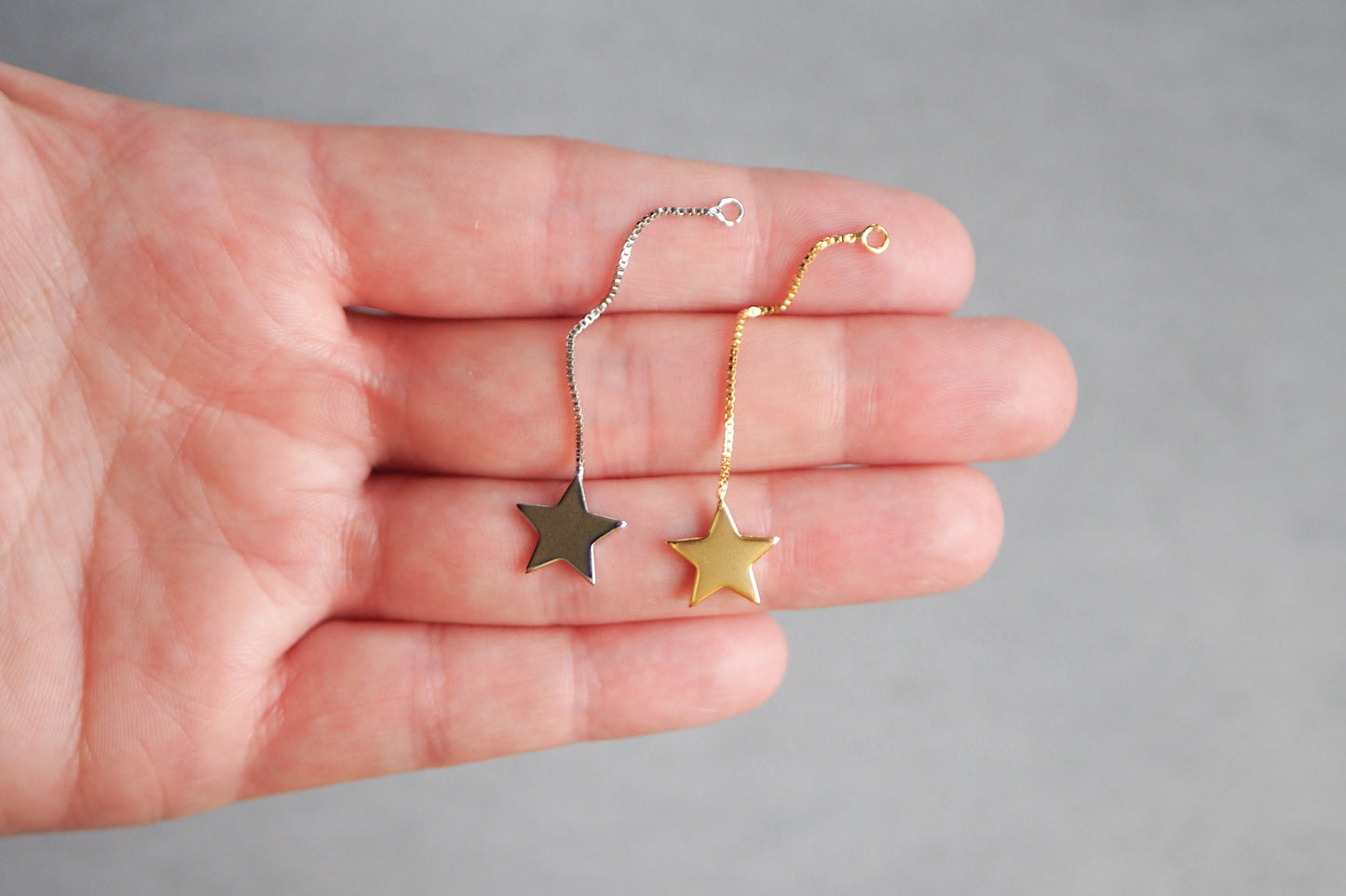 10 Stern Anhänger an Kette aus Messing, echt vergoldet o. platiniert, 56mm x 12mm, Weihnachten Sterne Ketten, Schmuckzubehör Gold Silber
