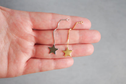 10 Stern Anhänger an Kette aus Messing, echt vergoldet o. platiniert, 56mm x 12mm, Weihnachten Sterne Ketten, Schmuckzubehör Gold Silber