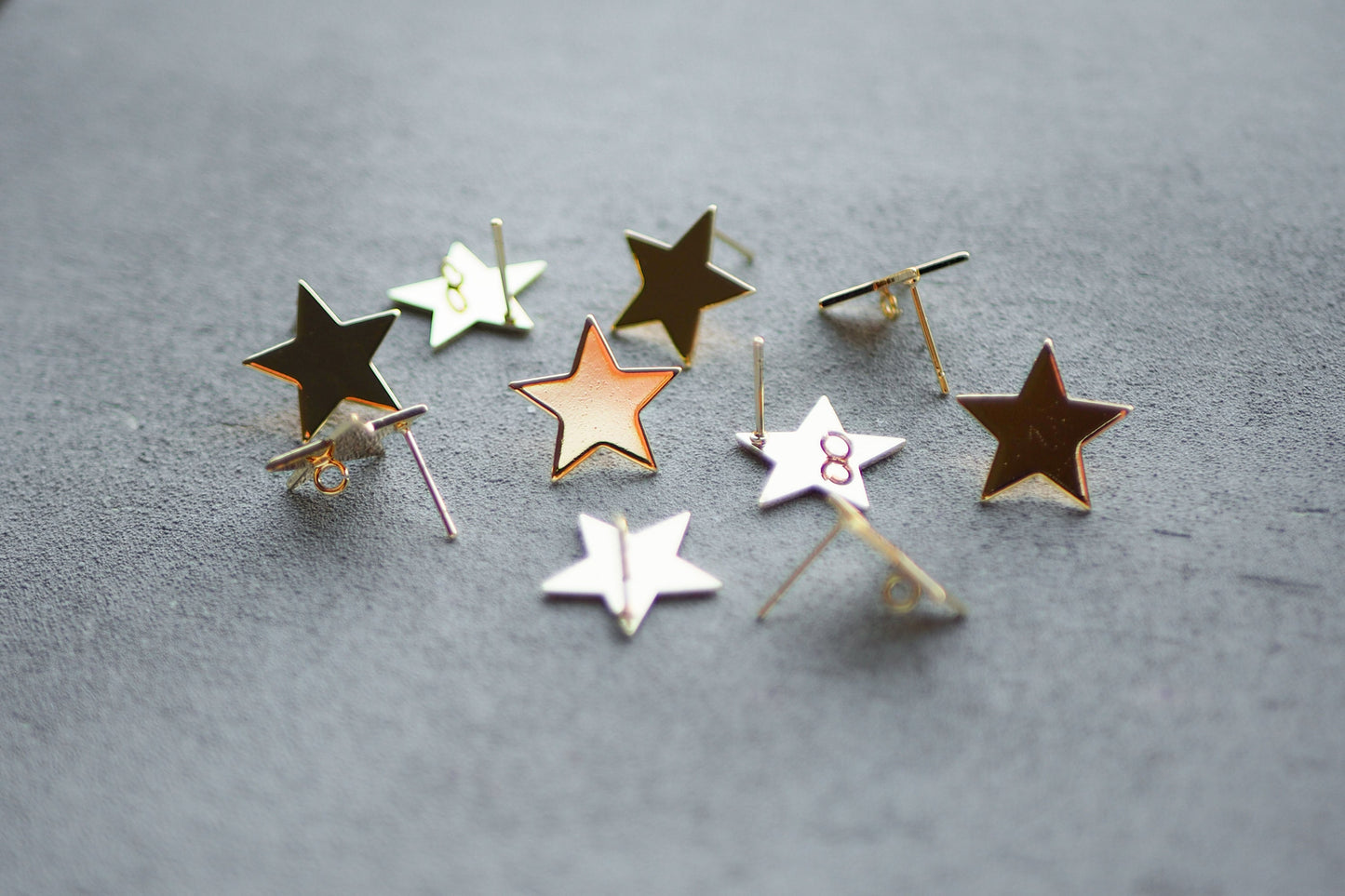 5 Paar Stern Ohrstecker aus Messing 18 Karat echt vergoldet, 17mm, Sterne Weihnachten Strahlen, Schmuckzubehör Gold