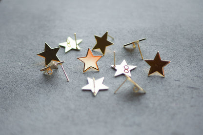 5 Paar Stern Ohrstecker aus Messing 18 Karat echt vergoldet, 17mm, Sterne Weihnachten Strahlen, Schmuckzubehör Gold