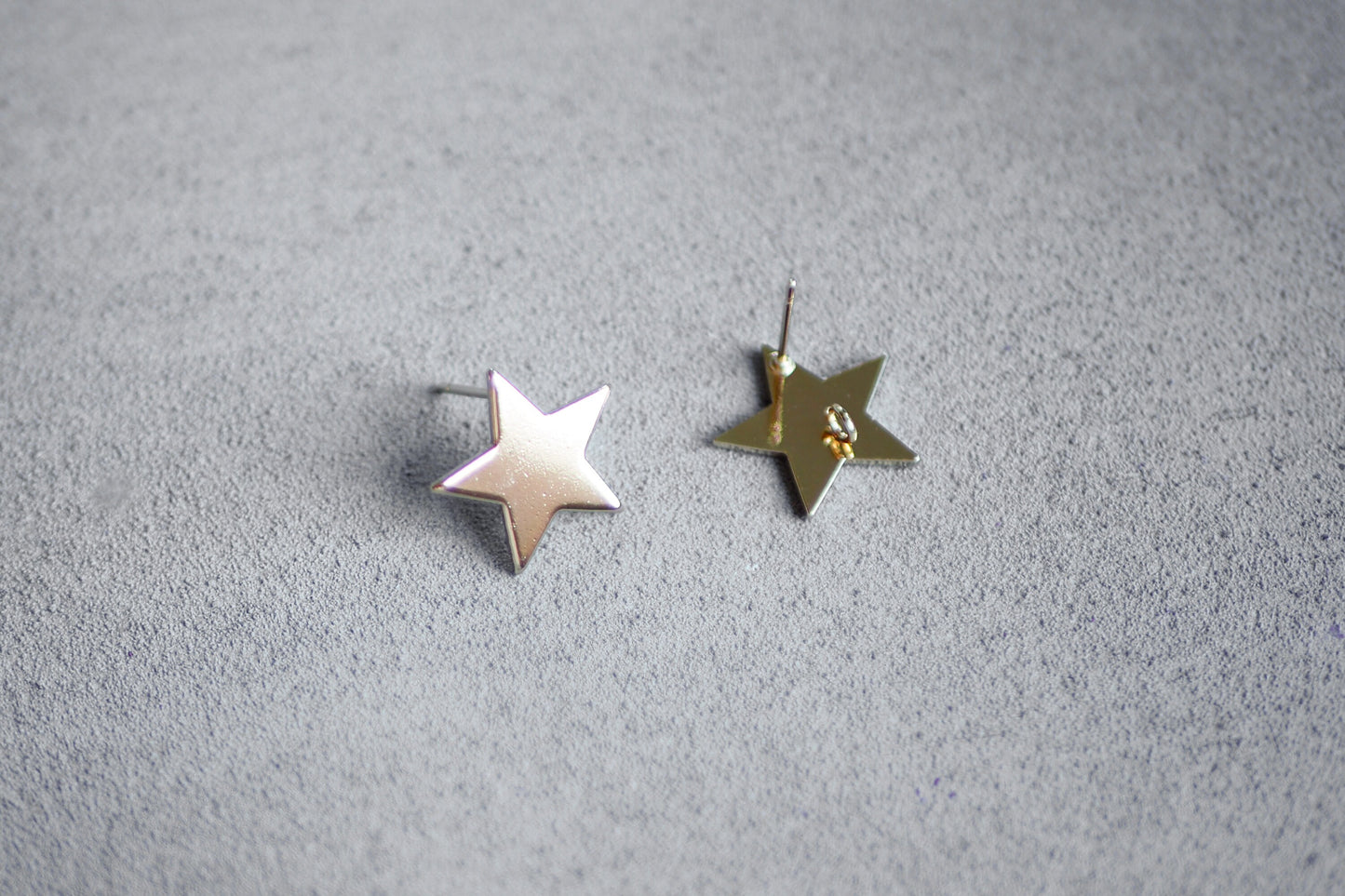 5 Paar Stern Ohrstecker aus Messing 18 Karat echt vergoldet, 17mm, Sterne Weihnachten Strahlen, Schmuckzubehör Gold