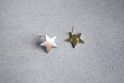 5 Paar Stern Ohrstecker aus Messing 18 Karat echt vergoldet, 17mm, Sterne Weihnachten Strahlen, Schmuckzubehör Gold