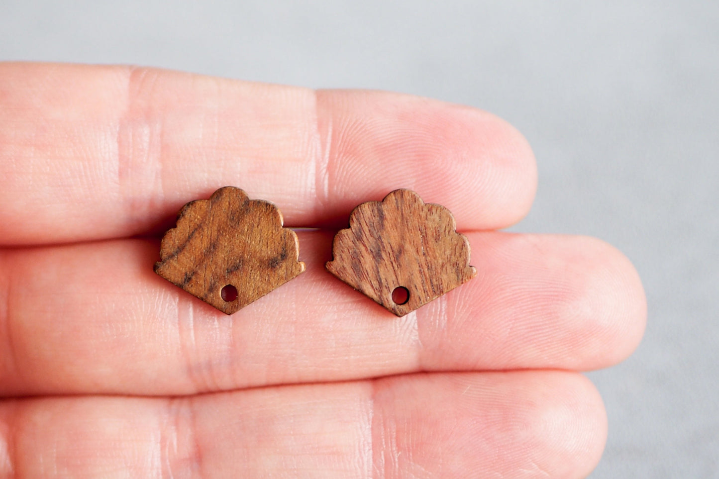 10x Holz Ohrstecker in Muschelform 17mm, Monstera Fensterblatt, Schmuckzubehör für DIY Schmuck, Walnuss Holz Ohrringe Ohrschmuck