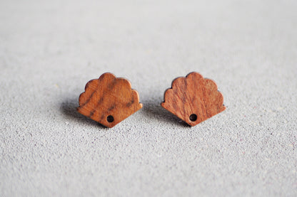 10x Holz Ohrstecker in Muschelform 17mm, Monstera Fensterblatt, Schmuckzubehör für DIY Schmuck, Walnuss Holz Ohrringe Ohrschmuck