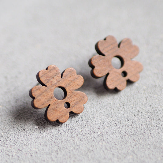 10x Holz Blumen Ohrstecker, 18mm, Blumenform Blume Blüte, Schmuckzubehör für DIY Schmuck, Walnuss Holz Ohrringe Ohrschmuck