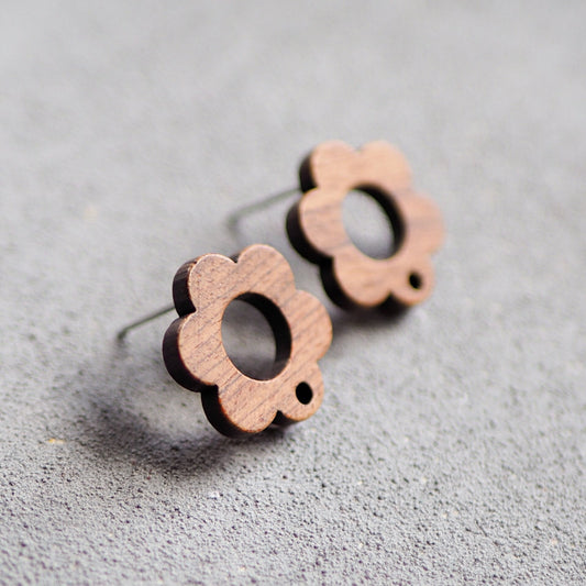 10x Holz Ohrstecker in Blumenform 17,5mm, Blume Blüte Ring Donut, Schmuckzubehör für DIY Schmuck, Walnuss Holz Ohrringe Ohrschmuck