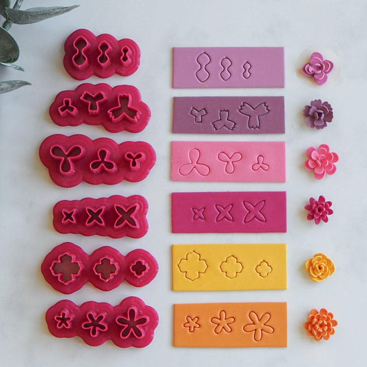 Blüten Ausstecher für Miniatur Blumen aus Polymerton, FIMO Blütenblätter Baukasten Werkzeug für Schmuckherstellung DIY